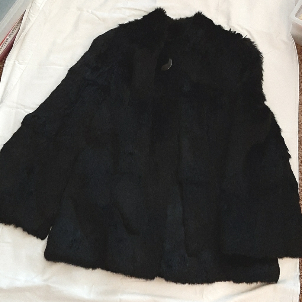 Rabbit Fur Evening Coat Attached Scarf